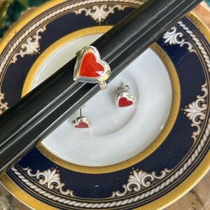 Vintage Sterling Silver Heart Ring & Earrings Set